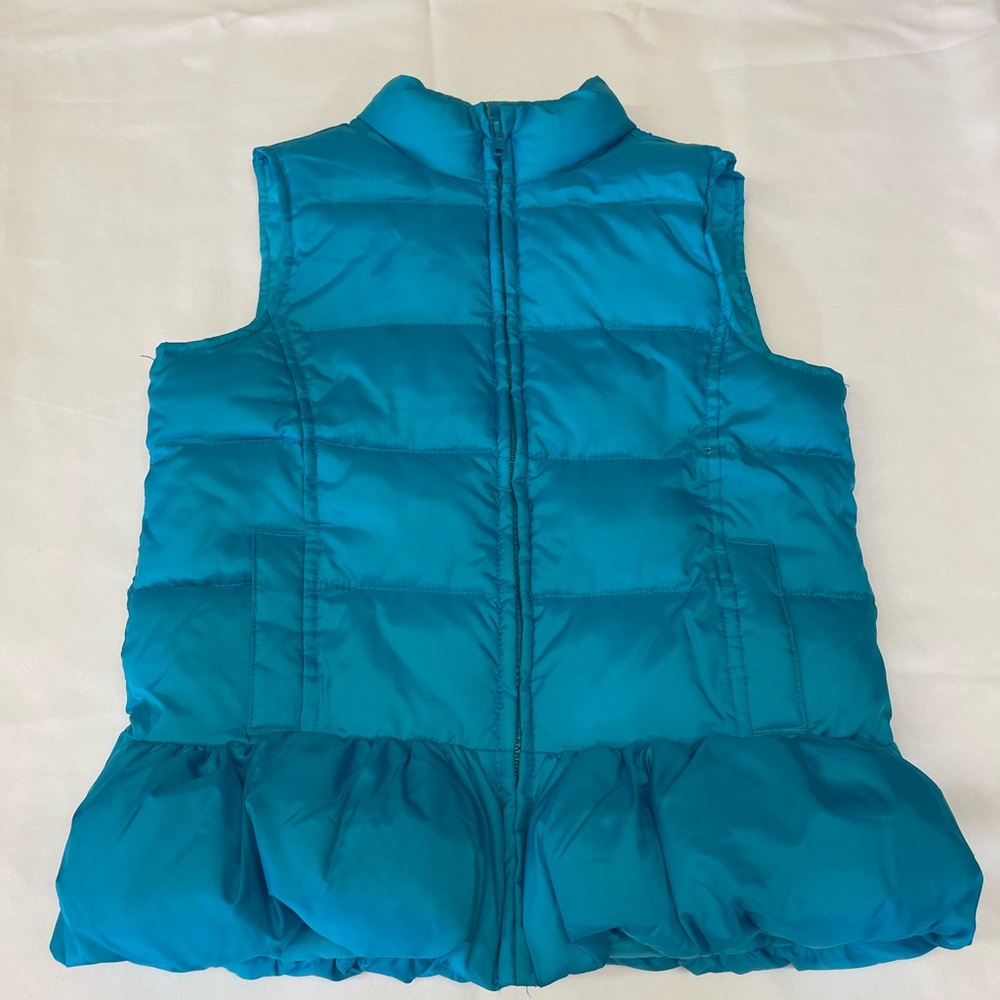 Gymboree Girl’s Puffer Vest Size 10-12 Teal with Blue Ruffle Hem